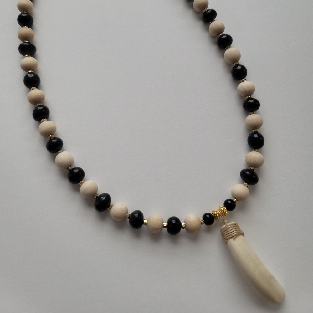 "Catalonan" Carabao Tooth Pendant with Carabao Horn Beads and Wood Elements Necklace Herbalaria 