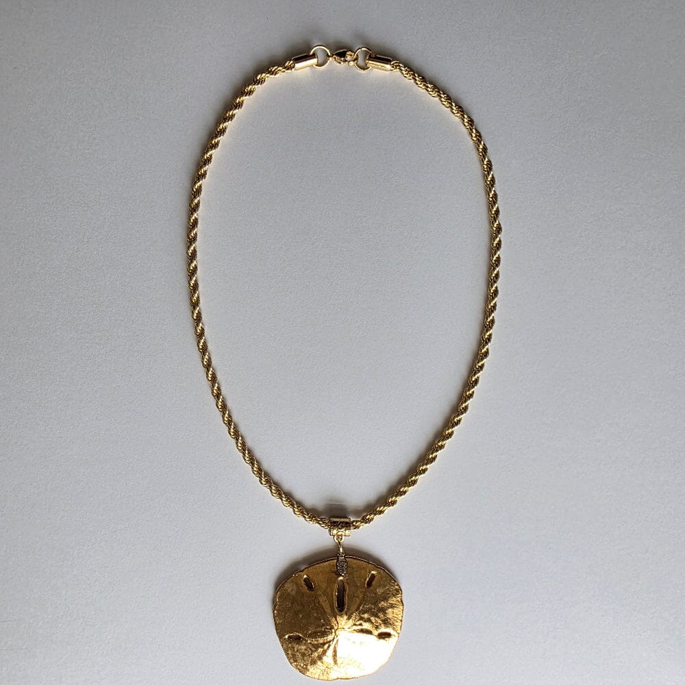 Gold-dipped Vintage Sand Dollar with Gold-Plated Stainless Steel Rope Chain Necklace Accessories Herbalaria LLC 