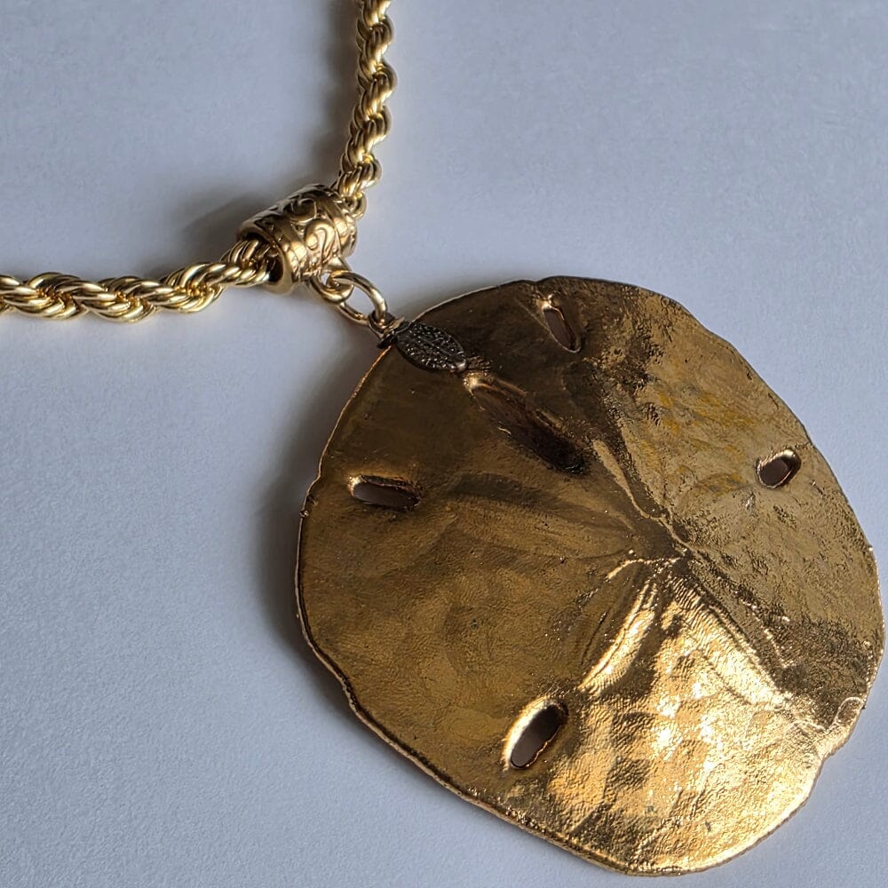Gold-dipped Vintage Sand Dollar with Gold-Plated Stainless Steel Rope Chain Necklace Accessories Herbalaria LLC 