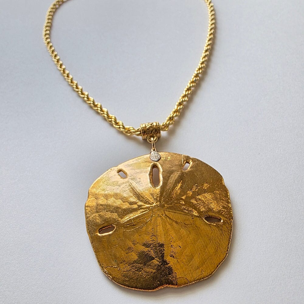 Gold-dipped Vintage Sand Dollar with Gold-Plated Stainless Steel Rope Chain Necklace Accessories Herbalaria LLC 