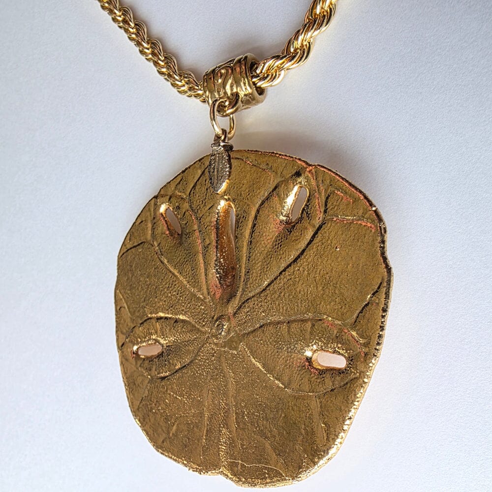 Gold-dipped Vintage Sand Dollar with Gold-Plated Stainless Steel Rope Chain Necklace Accessories Herbalaria LLC 