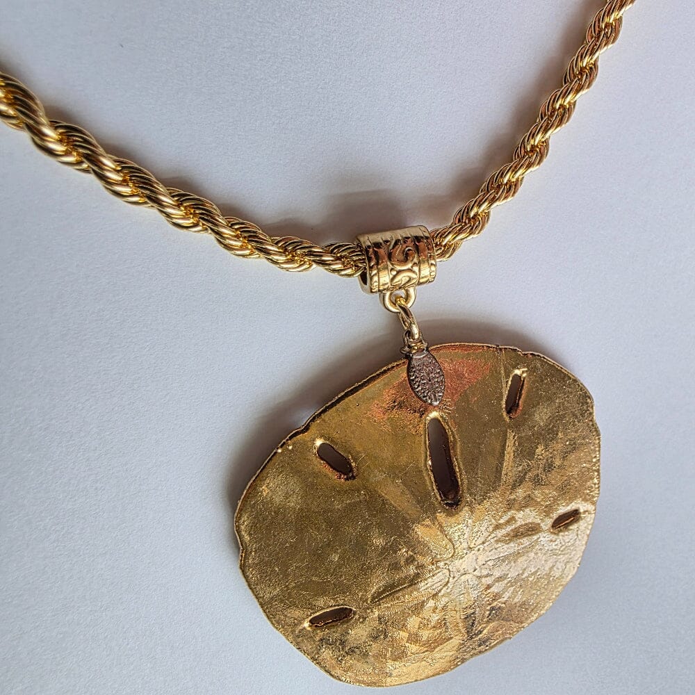 Gold-dipped Vintage Sand Dollar with Gold-Plated Stainless Steel Rope Chain Necklace Accessories Herbalaria LLC 