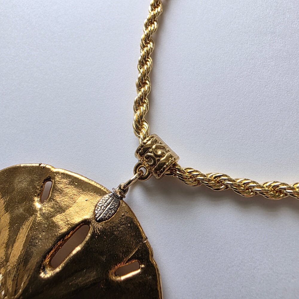 Gold-dipped Vintage Sand Dollar with Gold-Plated Stainless Steel Rope Chain Necklace Accessories Herbalaria LLC 
