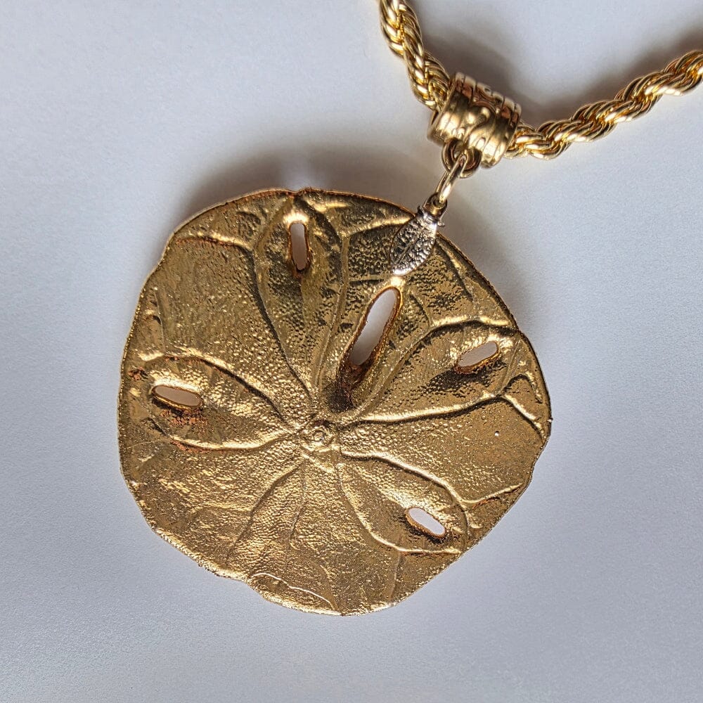 Gold-dipped Vintage Sand Dollar with Gold-Plated Stainless Steel Rope Chain Necklace Accessories Herbalaria LLC 