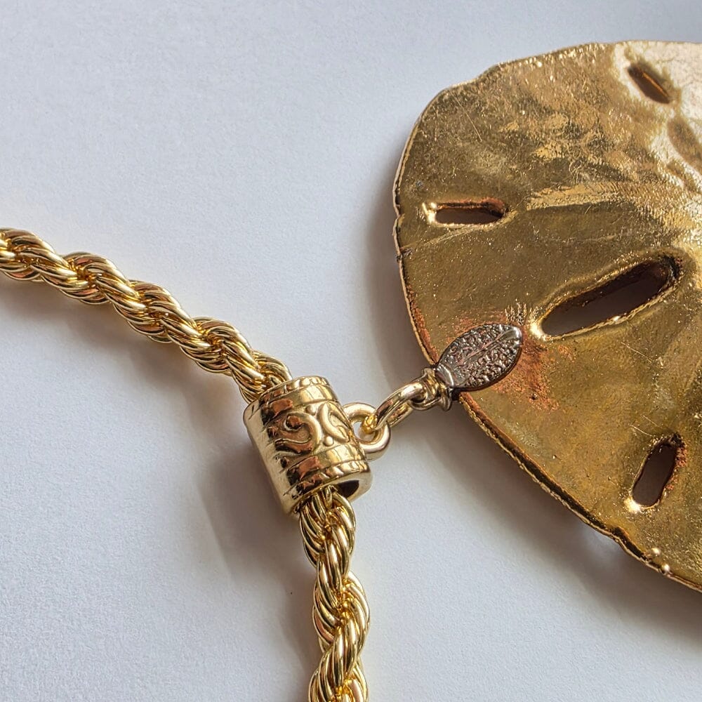 Gold-dipped Vintage Sand Dollar with Gold-Plated Stainless Steel Rope Chain Necklace Accessories Herbalaria LLC 
