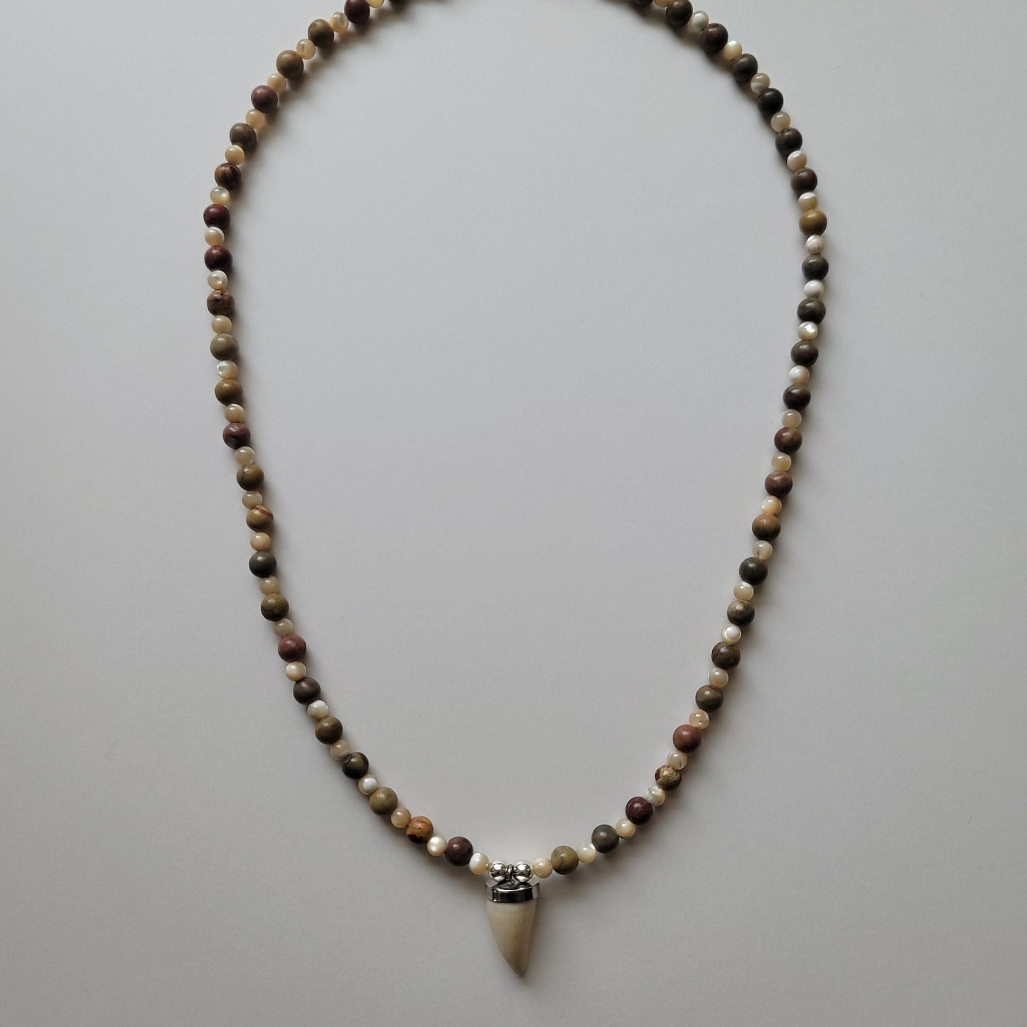 "Ina ng Buwaya" Jasper and Mother-of-Pearl Philippine Crocodile Tooth Pendant Necklace Herbalaria 