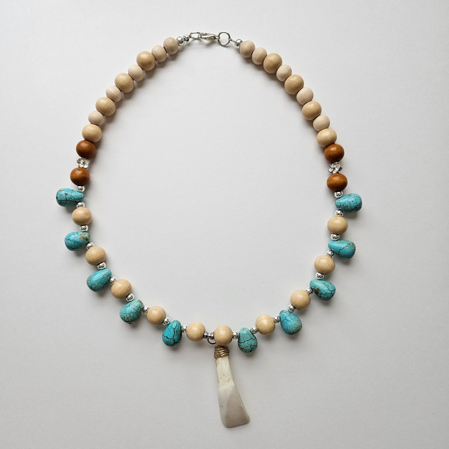 "Lupa at Tubig" Earth and Water Carabao Tooth Pendant and Turquoise Howlite Necklace Accessories Herbalaria 